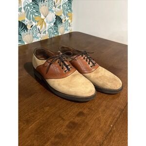 DUCK HEAD Tan Leather Two Tone Nubuck Saddle Oxford Sz 9/9.5 Men's Sleek Stylish